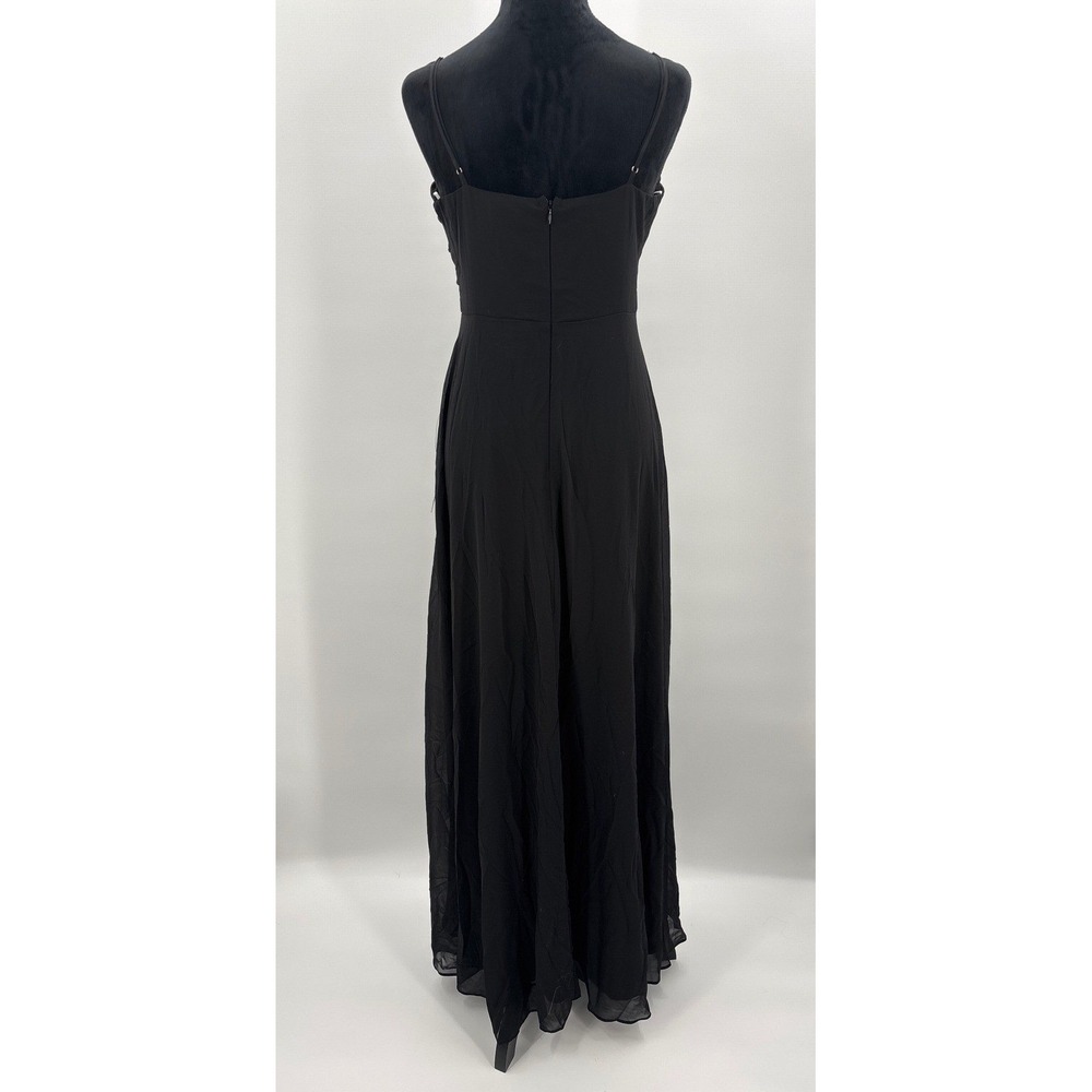 Lulus Sweeny Black Ruched Notched V-Neck Spaghetti Strap Maxi Dress  Size M - Picture 7 of 12